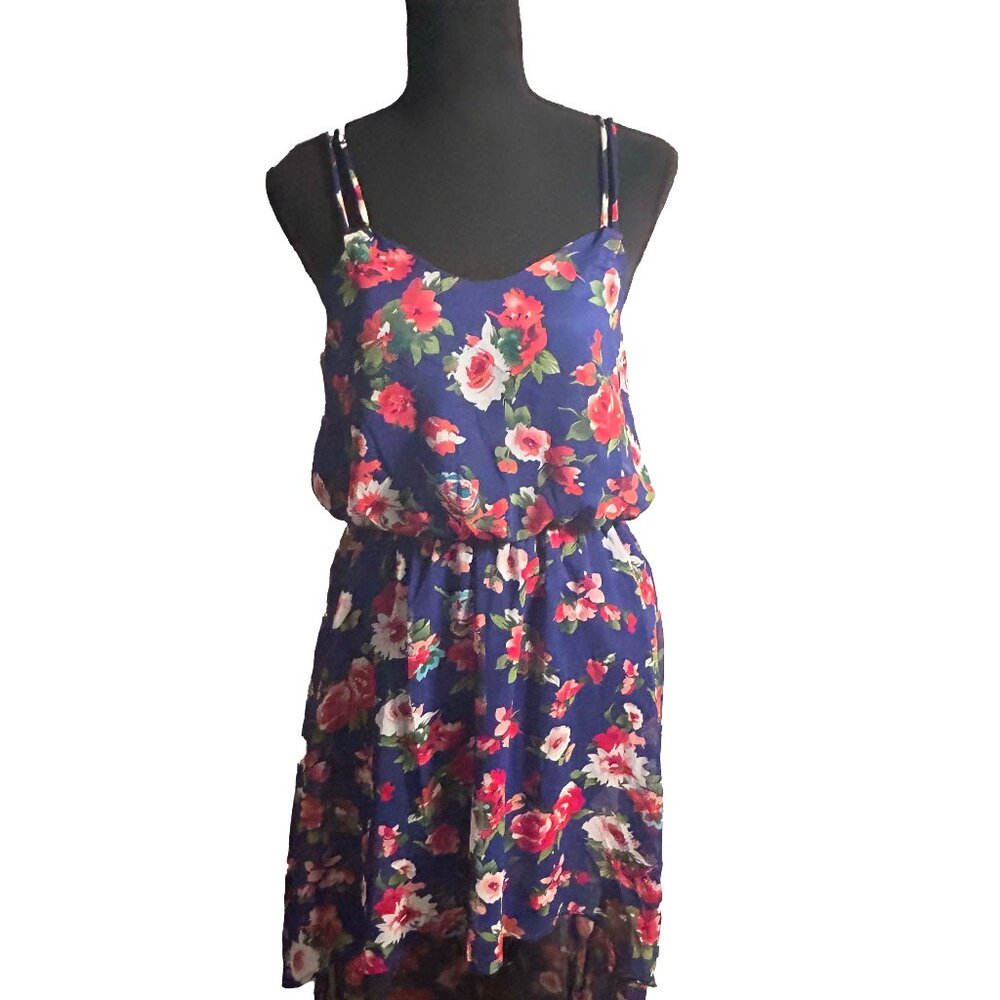 Cobalt Blue and Multicolor Enlin Floral Dress, Size Small